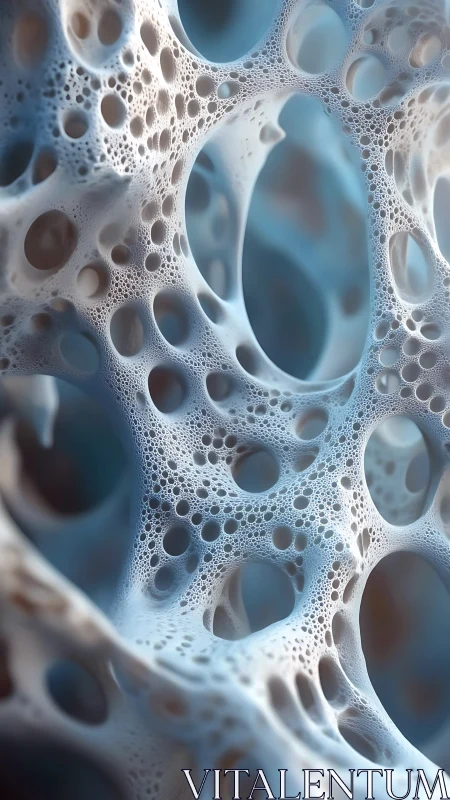 Porous abstract membrane with blue bokeh depth field detail.