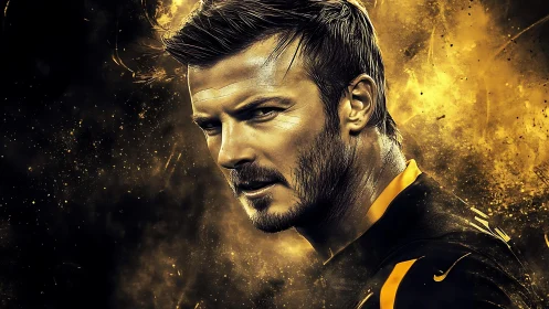 Male profile portrait set against abstract yellow background