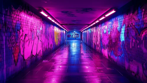 Neon graffiti tunnel glows with bold urban nightlife energy