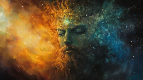 Cosmic ember king dreaming between nebulae and nightfall.