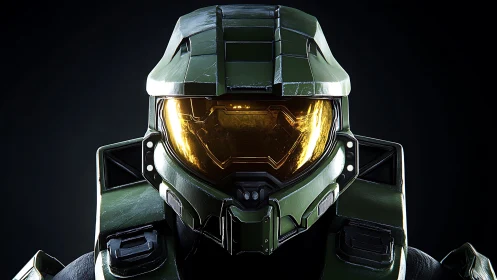 Steadfast sci fi armored hero with glowing golden visor.