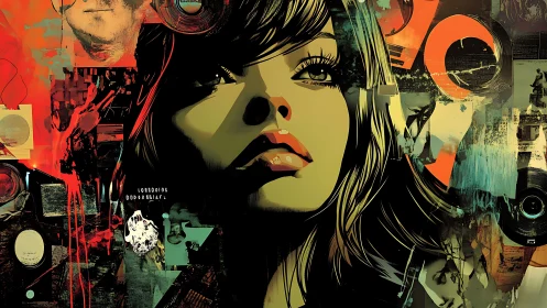 Neon daydreams and vinyl echoes around a painted muse.