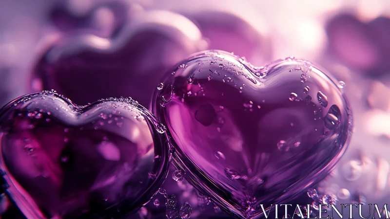 Purple Heart Bubbles in Luminous Water Droplets.