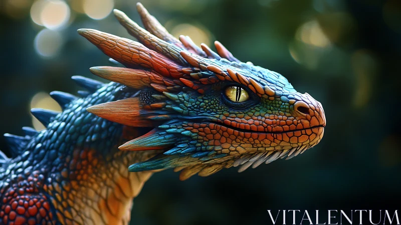 Gentle dragon gazes ahead with bright, jewel toned scales