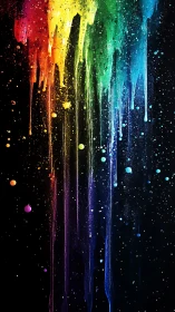 Vibrant rainbow paint drips cascade over a dark cosmic void