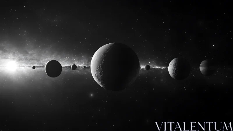 Silent planetary procession crossing a starlit galactic veil.