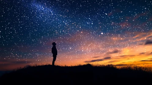 Solitary dreamer quietly measures the sky with their silence