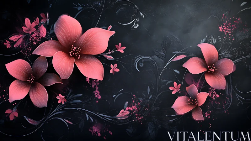 Pink Blossoms Bloom Against Dark Elegant Background.