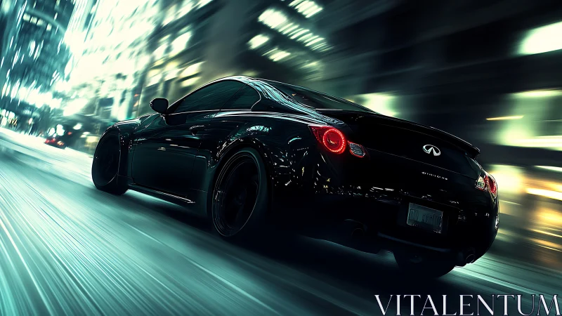 Nocturnal performance coupe under dynamic motion blur analysis.