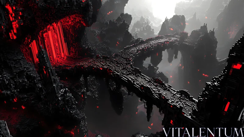 Bridging molten data chasms, a dark voxel realm awakens