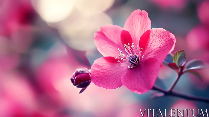 Vibrant Pink Flower Bloom with Crimson Center and Bud Detail