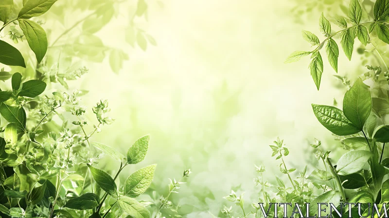 Lush Green Foliage Border with Soft Light Background, Nature Style.