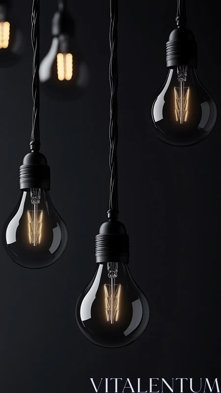 Suspended filament bulbs in low-key industrial lighting study.