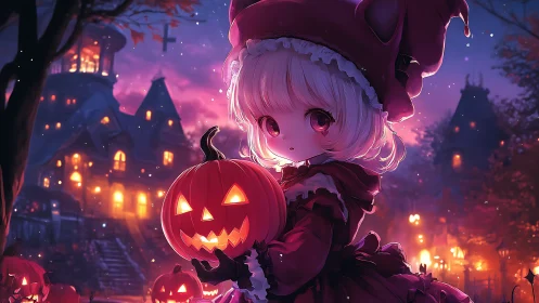 Moonlit pumpkin keeper guards a glowing Halloween wonderland.