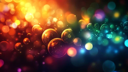 Vibrant Soap Bubbles Floating in Colorful Abstract Bokeh Art.
