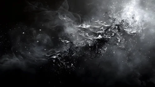 Abstract black smoke and water splash fusion in dark digital art.