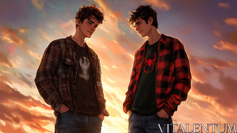 Dual character sunset study with contrasted flannel lighting.
