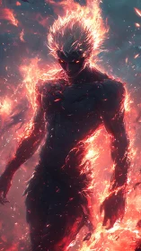 Humanoid figure composed of dark form and surrounding fire.