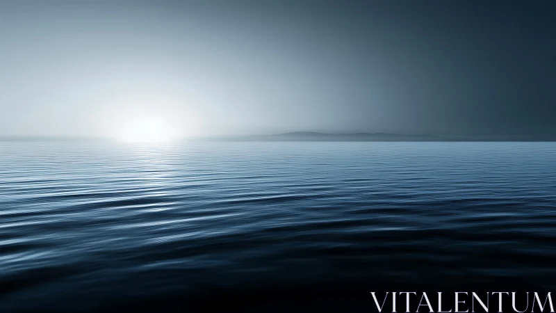 Calm open sea with distant horizon under dim light.