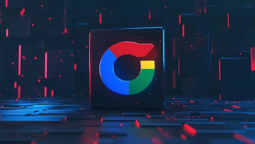3D cyberpunk cube with multicolor circular tech emblem logo.