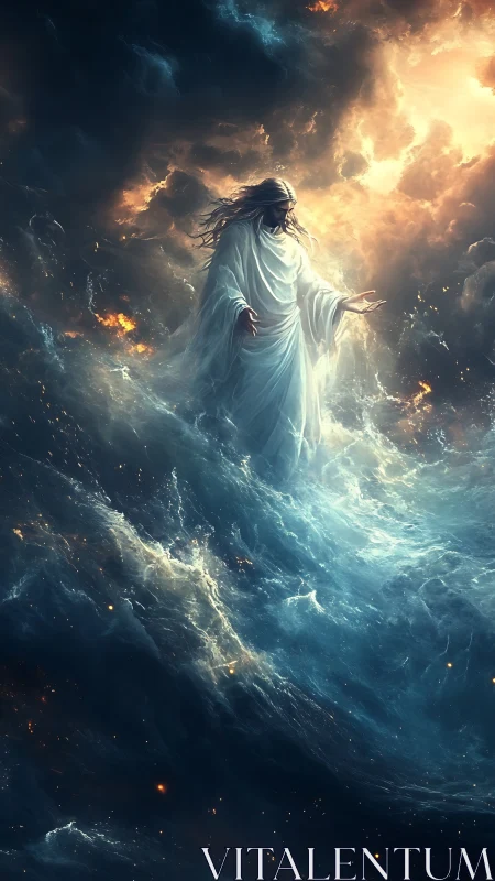 Luminescent robed figure stabilizes turbulent cosmic ocean