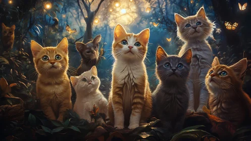 Six Whiskered Sentinels Guard Their Enchanted Forest Kingdom