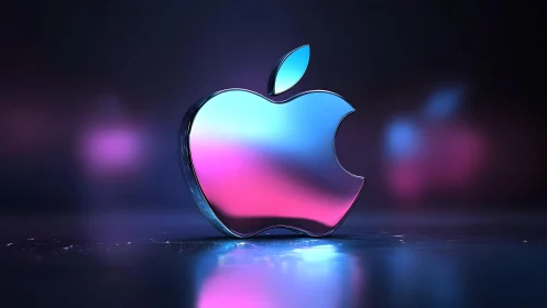 Glossy Apple Logo with Neon Gradient in Futuristic Digital Style.