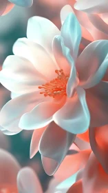 Delicate Bloom with Orange Stamens Against Coral and Turquoise Luminescence.