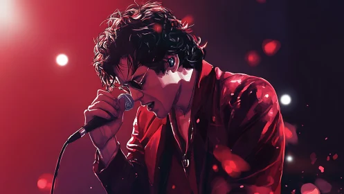 Crimson-lit singer pours raw emotion into midnight spotlight.