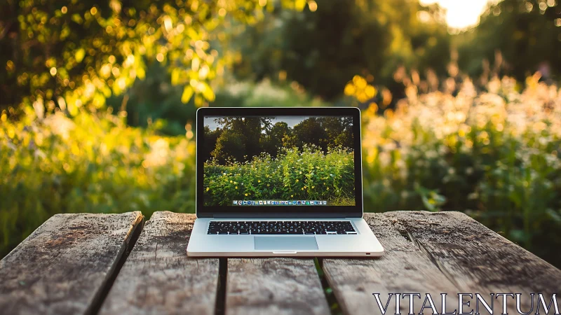 Laptop daydreams in golden fields of sunlit silence.