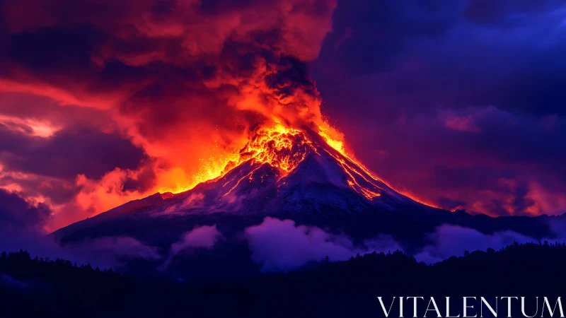 Active Volcanic Eruption: Dramatic Nighttime Lava Flow.