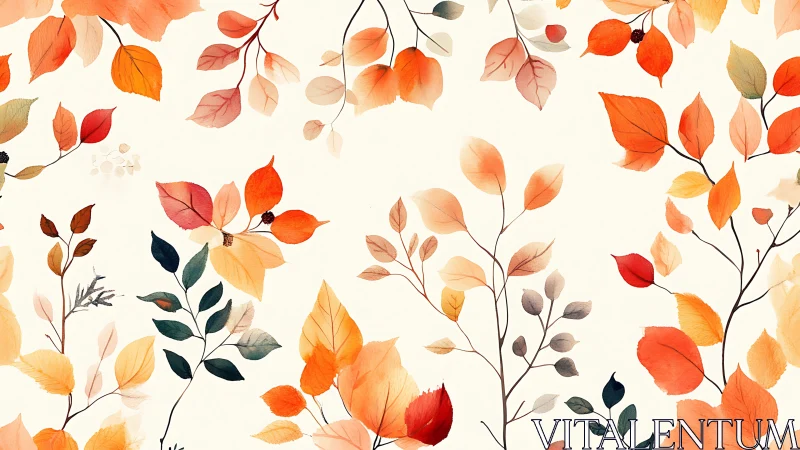 Watercolor autumn foliage pattern on soft ivory ground