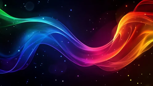 Vibrant flowing light waves across dark cosmic space.
