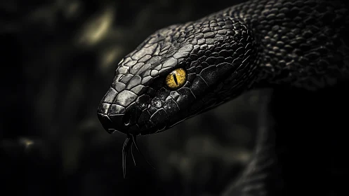 Dark serpent&rsquo;s golden eye pierces the shadowed forest gloom