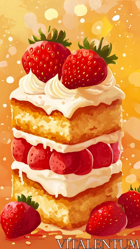 Delightful Strawberry Cake Stack with Whipped Cream