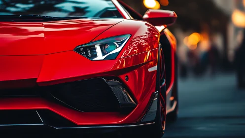 Red sports car front quarter view is captured in detail