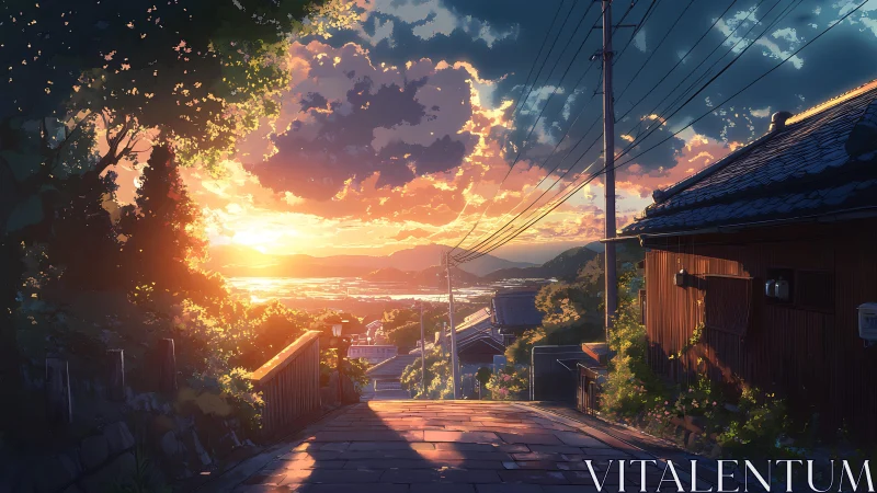 Sunlit hillside street where evening clouds learn to glow.