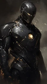 Midnight battle mech ignites with molten-core resolve.