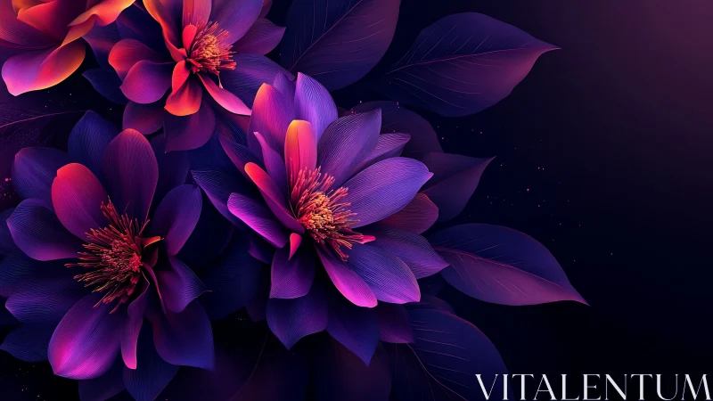 Neon Botanical Blooms: Digital Rendering of Luminescent Flower Forms.