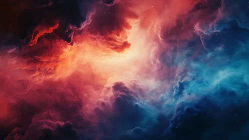 Colorful interstellar nebula cloud with contrasting gas fields.