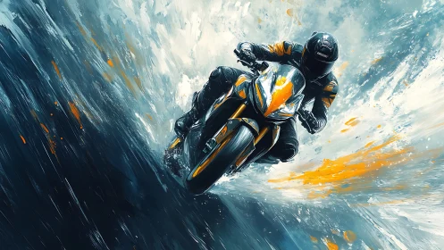 Roaring sport bike slices through swirling color and speed