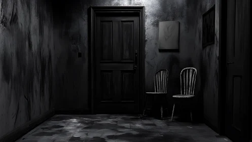 Two patient chairs wait quietly before the forbidden door