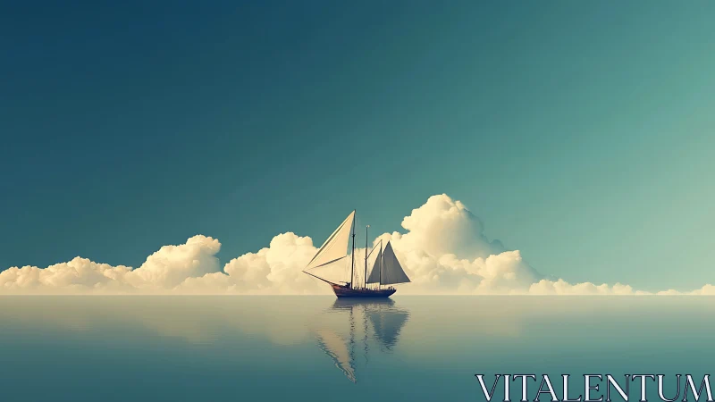 Solitary sailboat gliding across glassy turquoise sea.