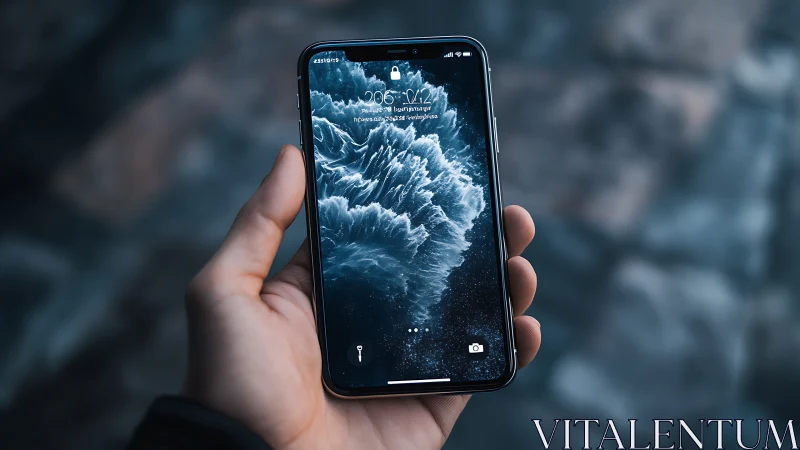 Smartphone lock screen displaying digital wave texture pattern
