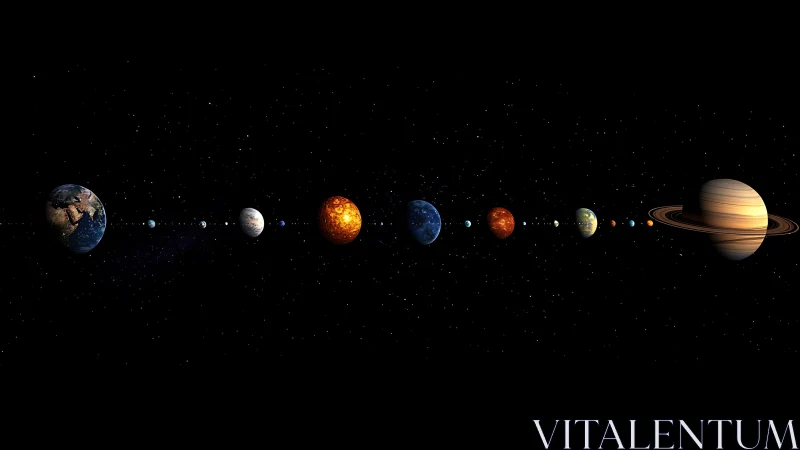 Planetary alignment rendering shows scaled spherical bodies in starfield