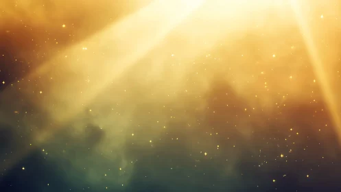 Diffuse golden light rays intersect graded hazy backdrop