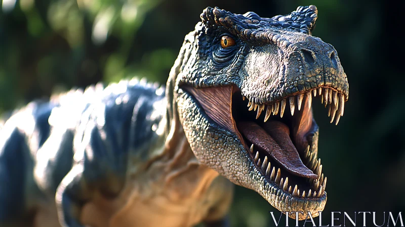 Roaring raptor freezes mid-lunge beneath jungle sunlight