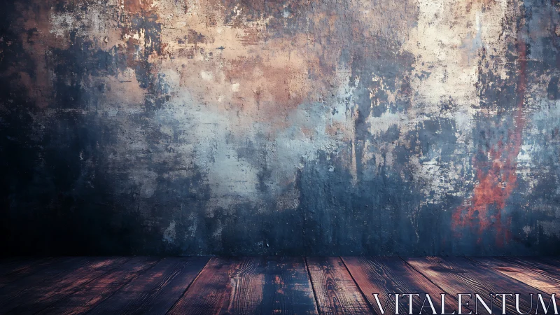 Weathered studio wall with rustic wooden floor warmth.