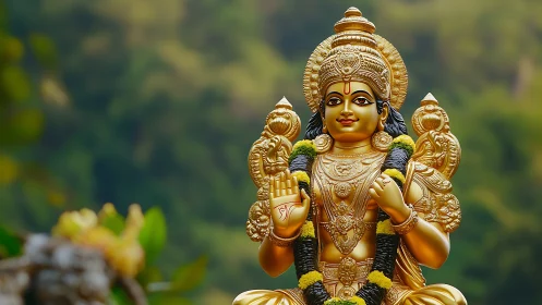 Golden forest deity radiating calm blessings and quiet power.