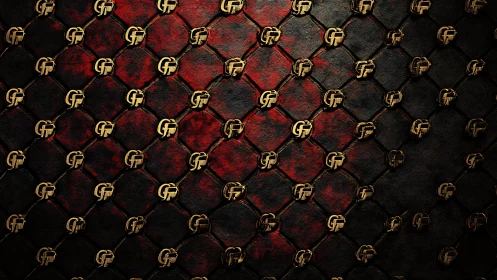 Red quilted leather surface glows beneath gold emblems.